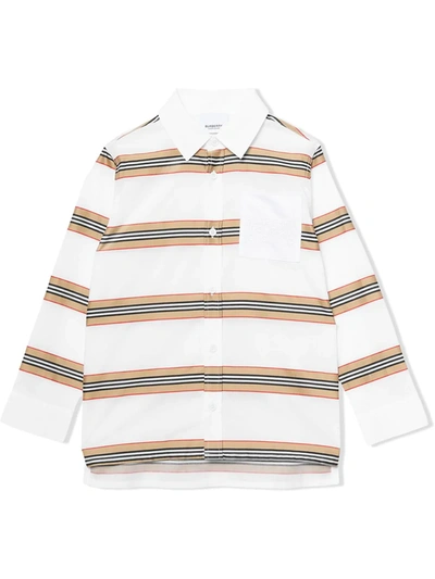 Shop Burberry Icon Stripe Poplin Shirt In White