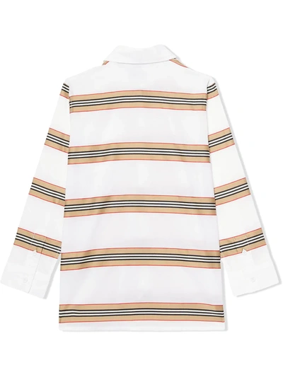 Shop Burberry Icon Stripe Poplin Shirt In White