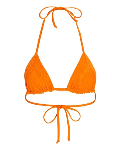 Shop Frankies Bikinis Sky Triangle Rib Knit Bikini Top In Orange