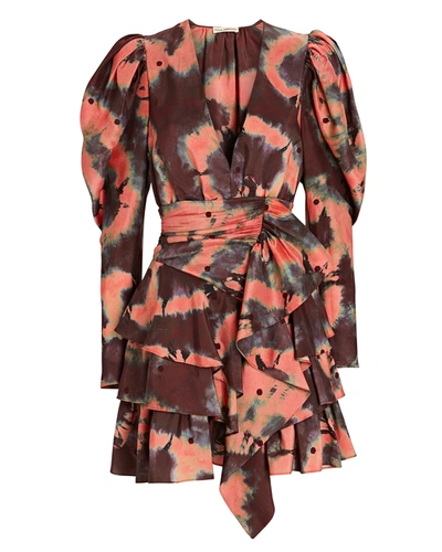 Shop Ulla Johnson Semira Tie-dye Puff Sleeve Mini Dress In Rose