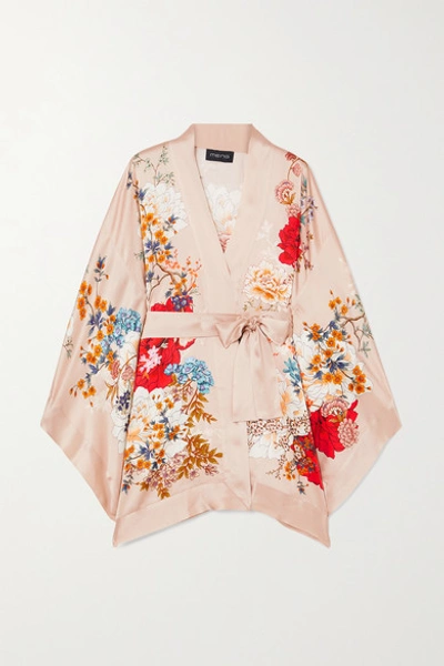 Shop Meng Floral-print Silk-satin Robe In Pastel Pink