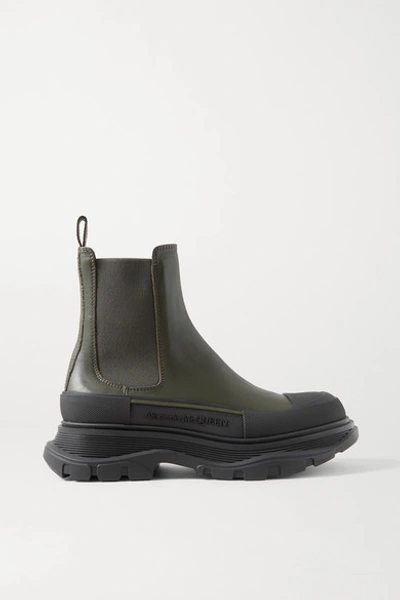 Shop Alexander Mcqueen Leather Exaggerated-sole Chelsea Boots In Army Green