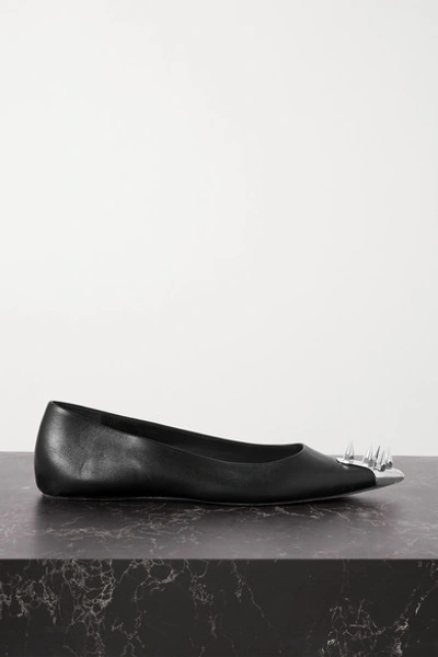 Shop Alexander Mcqueen Embellished Leather Point-toe Flats In Black