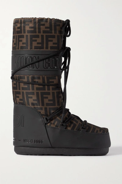 Shop Fendi Printed Shell And Rubber Snow Boots In Brown