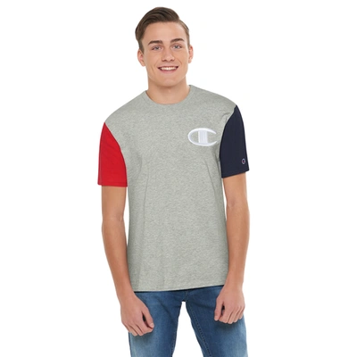 Shop Champion Mens  Heritage Colorblock T-shirt In Oxford Grey/navy/scarlet