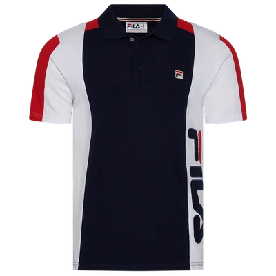Shop Fila Mens  Apache Polo In Peacoat/white/chinese Red