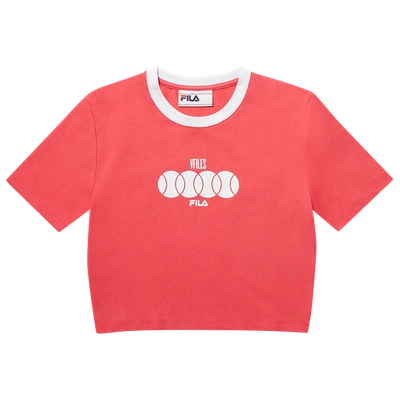 Fila X Vfiles Alaina Crop T-shirt In Rouge Red/white/white | ModeSens