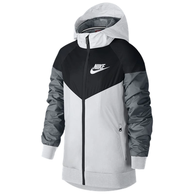 Nike Kids' Windrunner Water Resistant Hooded Jacket In White/black/wolf  Grey | ModeSens