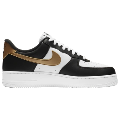 Shop Nike Mens  Air Force 1 Low In Black/metallic Gold/white