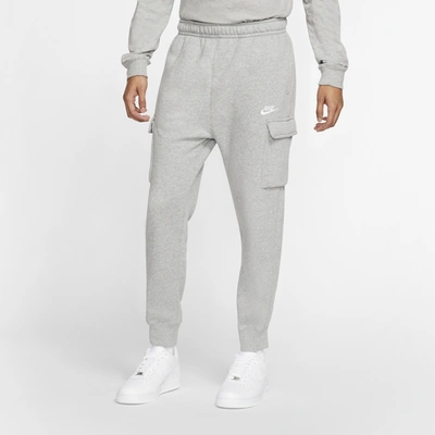 Shop Nike Mens  Nsw Cargo Club Pants In Dark Grey Heather/dark Steel Grey/white
