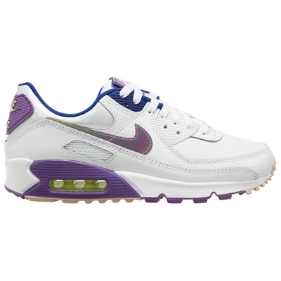 Shop Nike Womens  Air Max 90 In White/purple Nebula/barely Volt