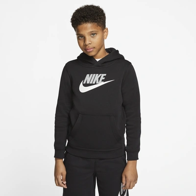 Shop Nike Boys  Club Hbr Pullover Hoodie In Black/light Smoke Grey/grey