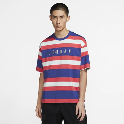 Shop Jordan Mens  Dna Striped T-shirt In Royal/red/teal