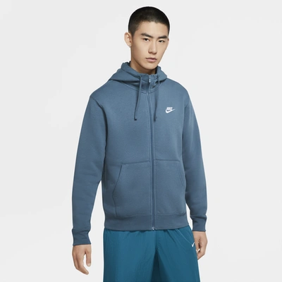 Shop Nike Mens  Club Full-zip Hoodie In Ash Green/ash Green/white