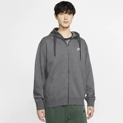 Shop Nike Mens  Club Full-zip Hoodie In Charcoal Heather/anthracite/white