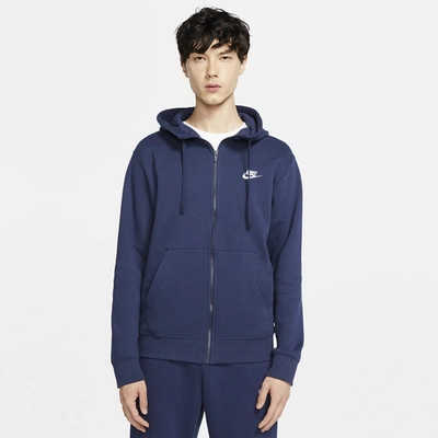 Shop Nike Mens  Club Full-zip Hoodie In Midnight Navy/white