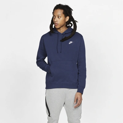 Shop Nike Mens  Club Pullover Hoodie In Midnight Navy/white