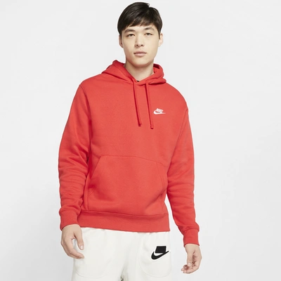 Shop Nike Mens  Club Pullover Hoodie In University Red/white