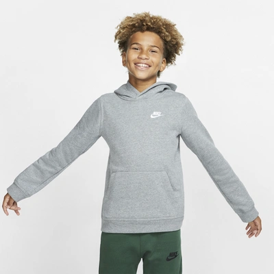 Shop Nike Boys  Club Pullover Hoodie In Carbon Heather/white