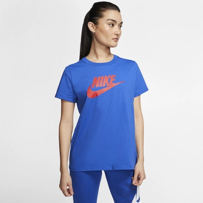 Shop Nike Womens  Essential Icon Futura T-shirt In Game Royal/university Red