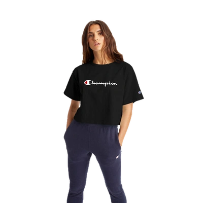 Shop Champion Womens  Heritage Crop T-shirt In Black/white