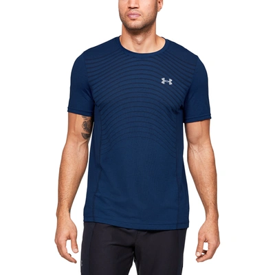 Shop Under Armour Mens  Seamless Knit Wave T-shirt In American Blue/mod Grey