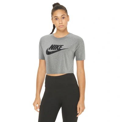 Shop Nike Womens  Essential Crop T-shirt In Dark Grey Heather/black