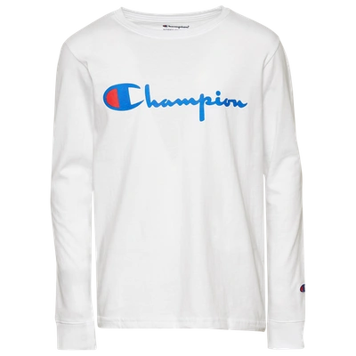 Shop Champion Boys  Heritage L/s Script T-shirt In White