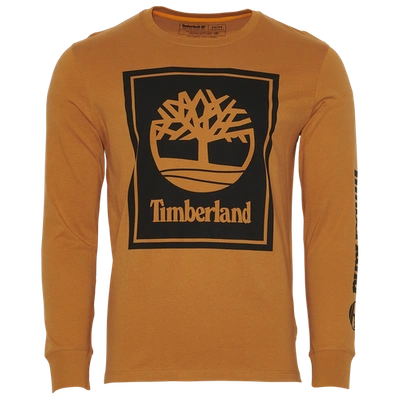 Shop Timberland Mens  Stack Logo L/s T-shirt In Wheat/black