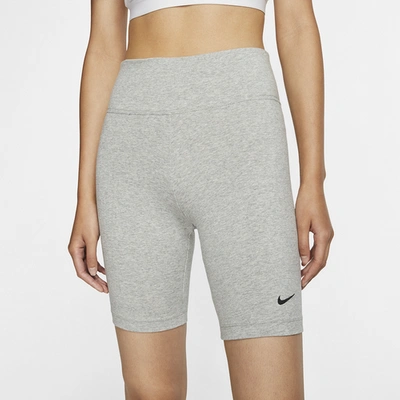 Shop Nike Womens  Leg-a-see Bike Shorts In Dark Grey Heather/matte Silver/black