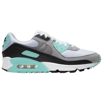 Shop Nike Mens  Air Max 90 In White/particle Grey/hyper Turquoise
