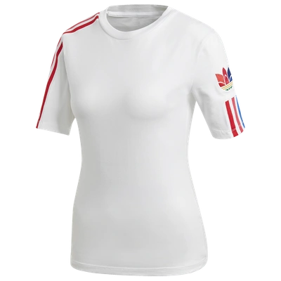 Shop Adidas Originals Womens  3d Trefoil 3 Stripe T-shirt In White/multi
