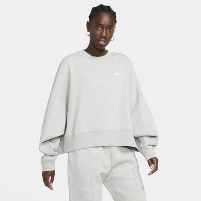 Shop Nike Womens  Fleece Crew Trend In Dark Grey Heather/white