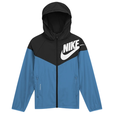 Shop Nike Boys  Nsw Windrunner Jacket In Black/laser Blue/white