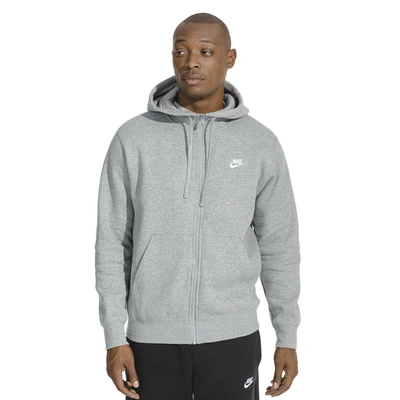 Shop Nike Mens  Club Full-zip Hoodie In Dark Grey Heather/white