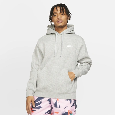 Shop Nike Mens  Club Pullover Hoodie In Dark Grey Heather/white