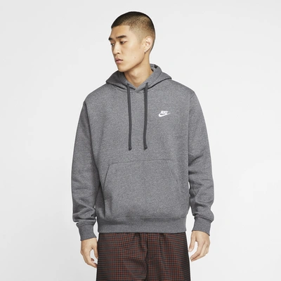 Shop Nike Mens  Club Pullover Hoodie In Charcoal Heather/anthracite/white