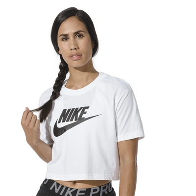 Shop Nike Womens  Essential Crop Icon Futura T-shirt In White/black