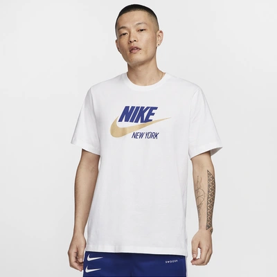 Shop Nike Mens  Nsw City T-shirt In White/blue/gold