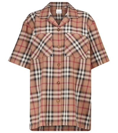 Shop Burberry Checked Cotton Twill Shirt In Beige