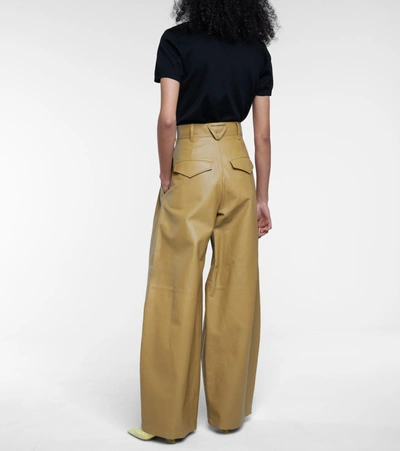 Shop Bottega Veneta High-rise Wide-leg Leather Pants In Green