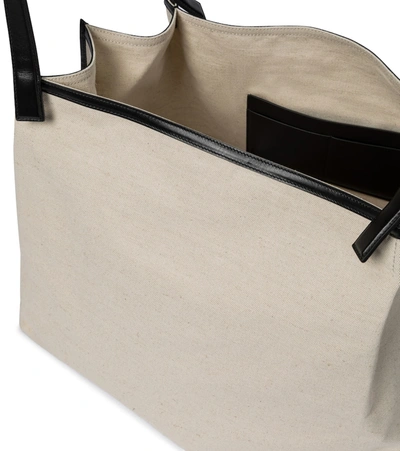 Shop Jil Sander Medium Leather-trimmed Canvas Shopper In White