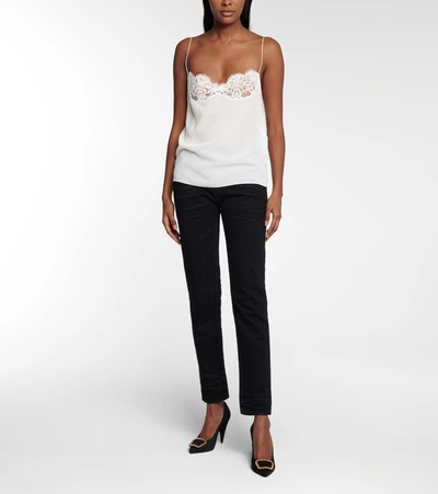 Shop Saint Laurent Silk And Lace Camisole In White