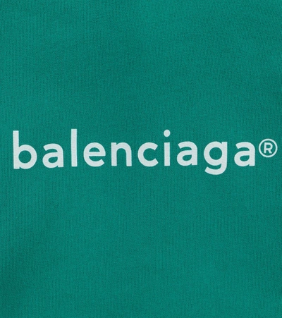 Shop Balenciaga Logo Cotton Jersey Hoodie In Green