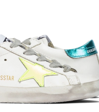 Shop Golden Goose Super-star Leather Sneakers In White/yellow Fluo