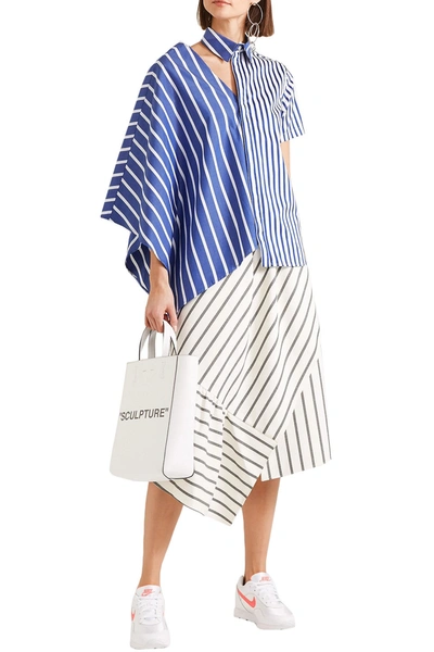 Shop Facetasm Asymmetric Cutout Striped Cotton-poplin Shirt In Blue