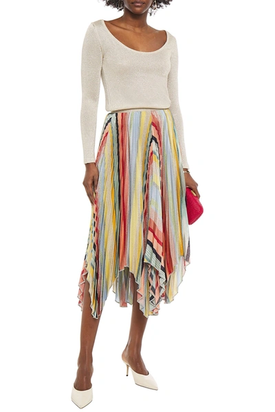 Shop Missoni Asymmetric Pleated Metallic Knitted Skirt In Platinum