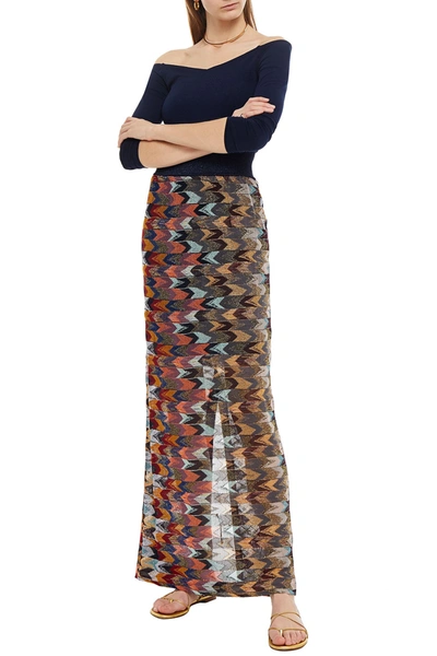 Shop Missoni Metallic Crochet-knit Maxi Skirt In Navy