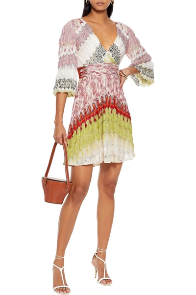 Shop Missoni Wrap-effect Metallic Crochet-knit Mini Dress In Pink
