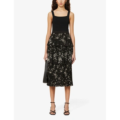 Shop Ted Baker Betee Tiered Floral-print Crepe Midi Dress In Black